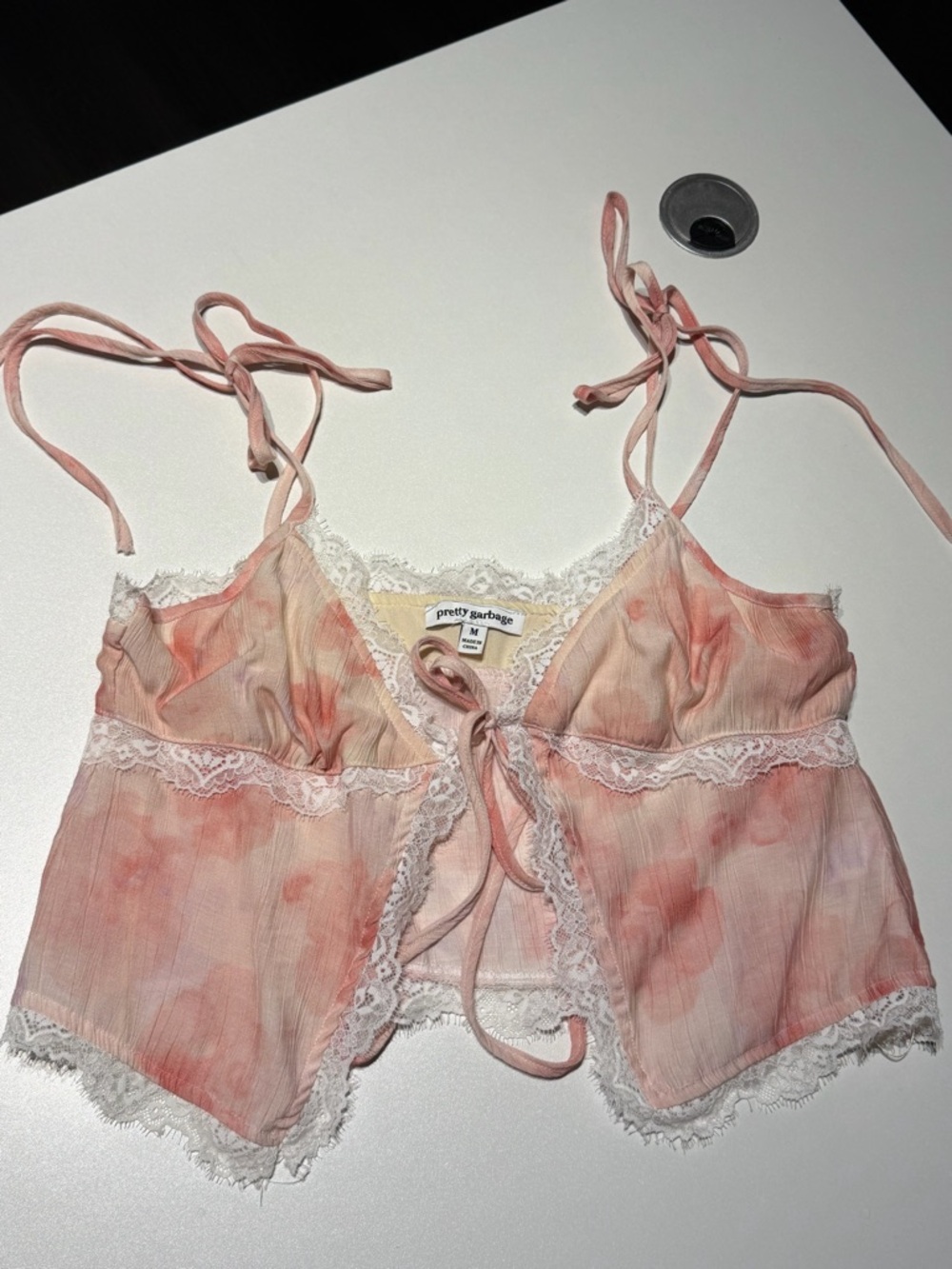 Pretty garbage Pink Tie-Dye Lace Crop Top - Picture 4 of 7